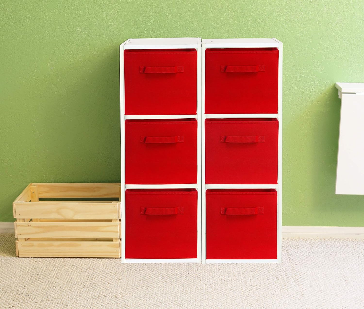 Simple Houseware Foldable Cube Storage Bins - 11-Inch Red Fabric Organizer | 6-Pack for Closet & Shelves