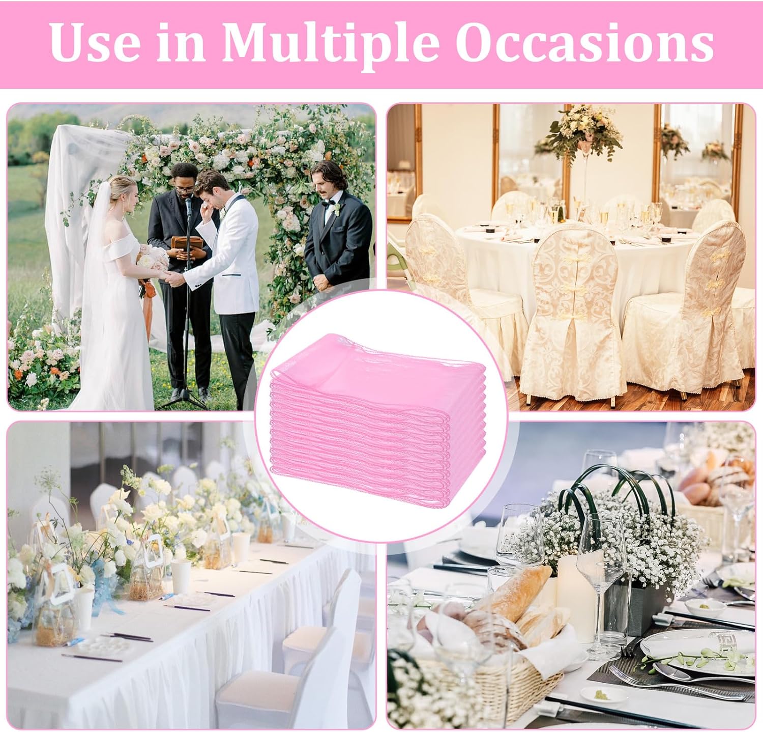 Skiennix 10PCS Pink Chair Sashes - Elegant Organza Ribbon Ties for Wedding & Party Decor
