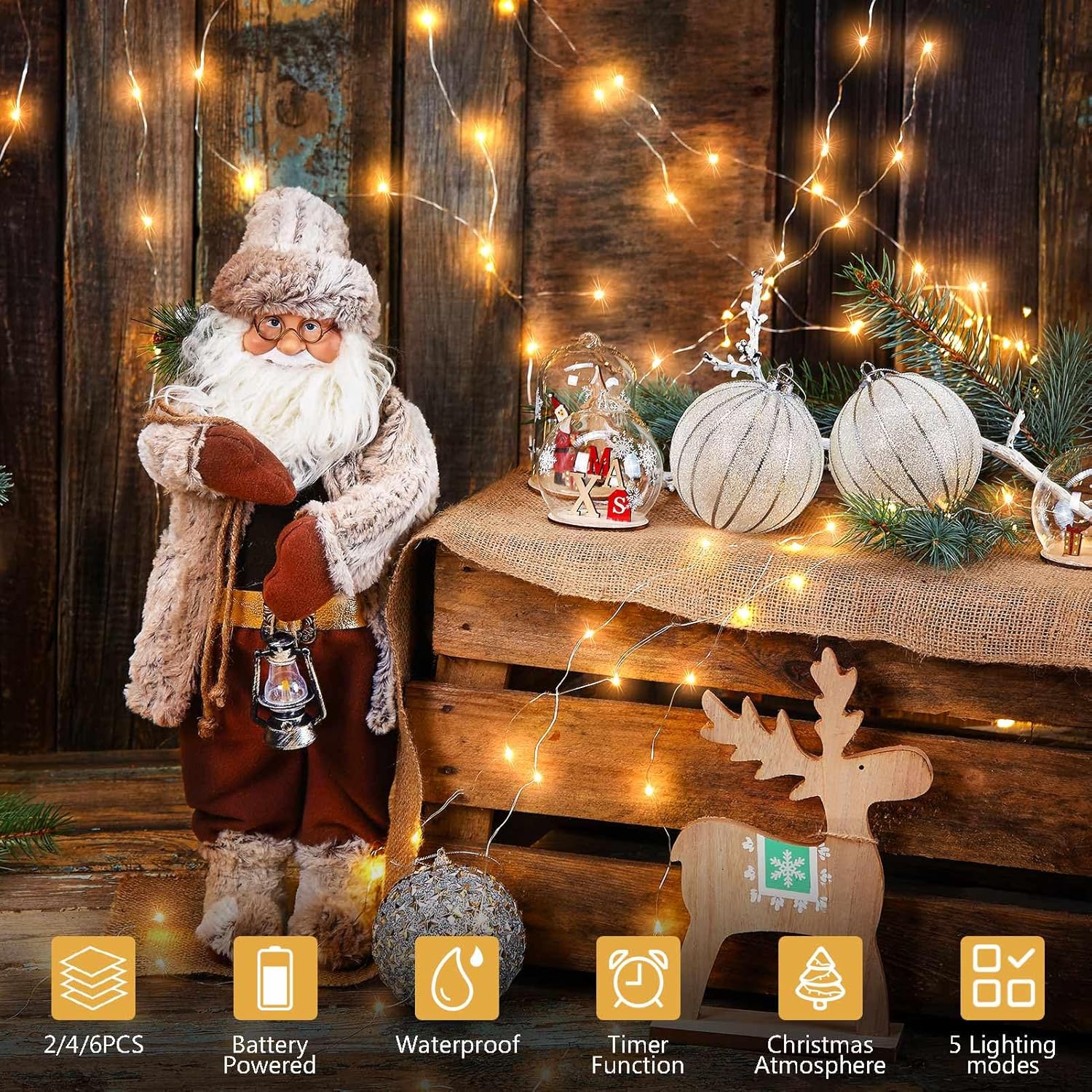 Timer Fairy Lights - 50 LEDs Silver Copper Wire String Lights | 16.4Ft Battery Operated with 5 Lighting Modes for Christmas & Weddings
