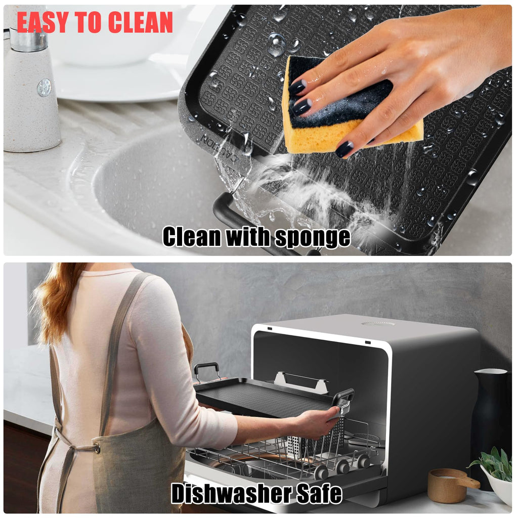 Vayepro 2-Burner Griddle Pan with Glass Lid - Nonstick Stovetop Griddle for Gas, Glass Stove Top - Aluminum Camping Grill Pan for Pancakes, Eggs, Breakfast