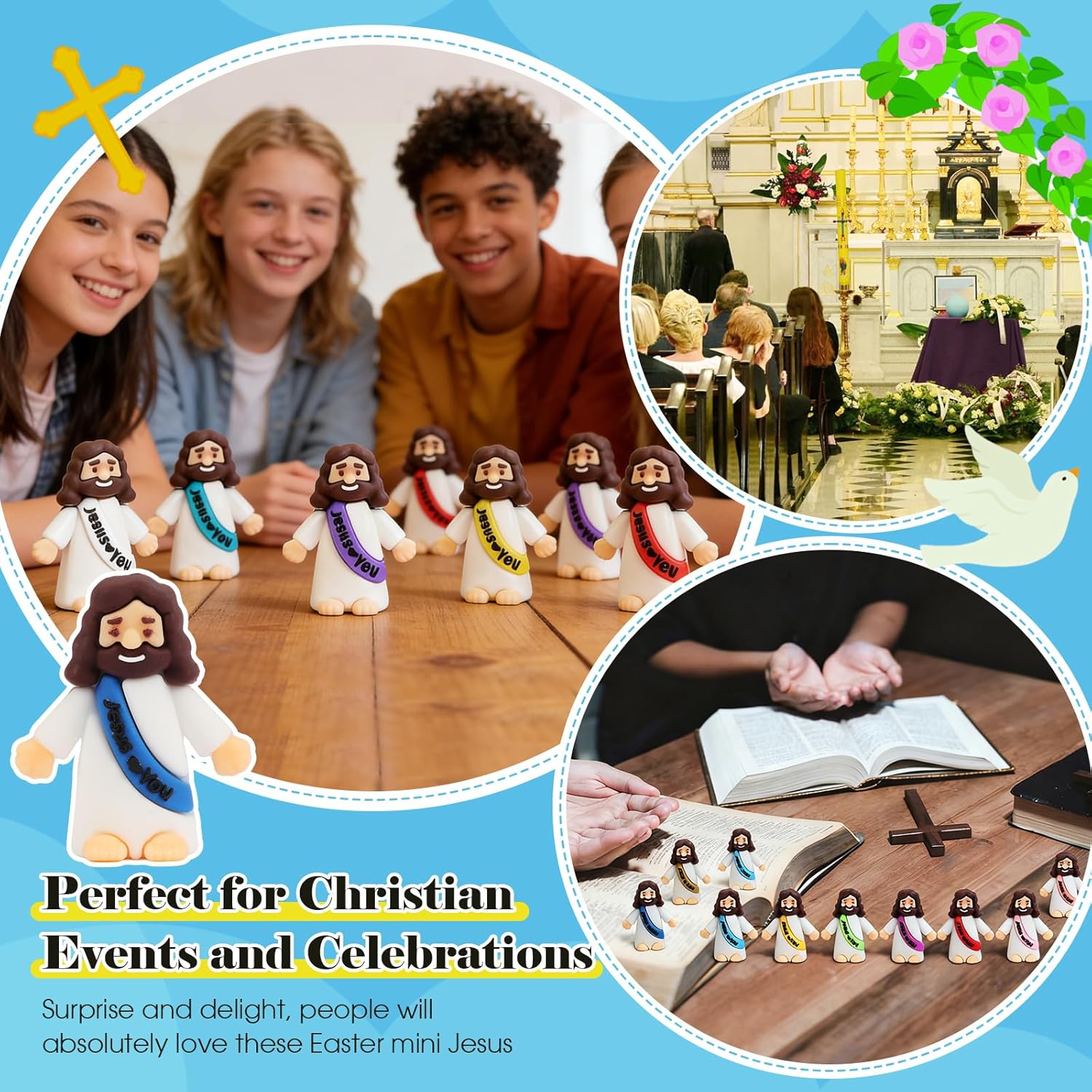 Skiennix 54 Pack Little Jesus Figurines - Pocket-Sized Religious Gifts for Easter & Baptism Favors