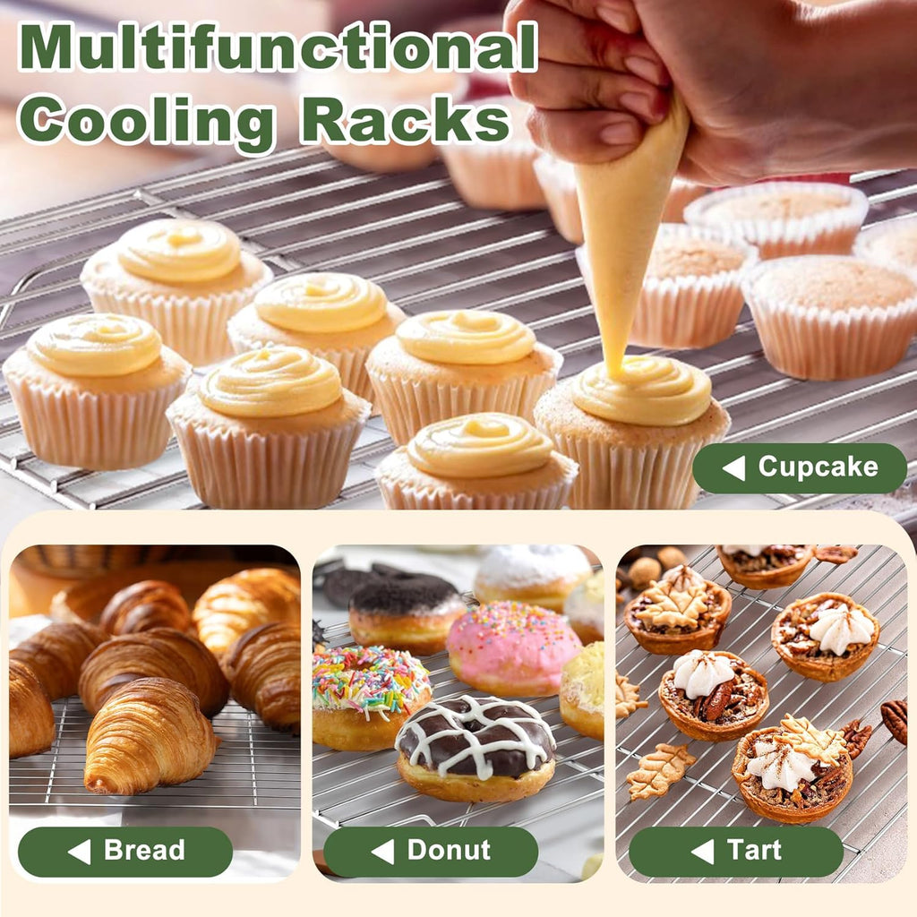 TeamFar Baking Sheet Set - 3 Stainless Steel Cookie Sheets with Racks | Non-Toxic, Dishwasher Safe, 16/12.5/10.5 Inch