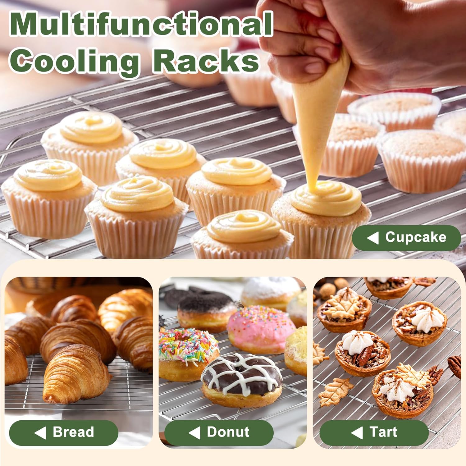 TeamFar Baking Sheet Set - 3 Stainless Steel Cookie Sheets with Racks | Non-Toxic, Dishwasher Safe, 16/12.5/10.5 Inch