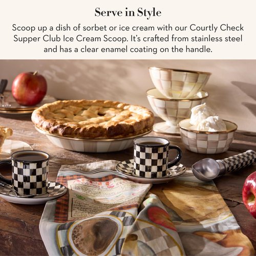 MACKENZIE-CHILDS Supper Club Ice Cream Scoop, Aluminum Ice Cream Accessory, Black-and-White Courtly Check