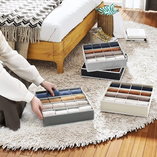 Homsorout Sock Organizers - Large Foldable Dresser Drawer Storage for Men's Socks & Ties | 4-Pack (Grey)
