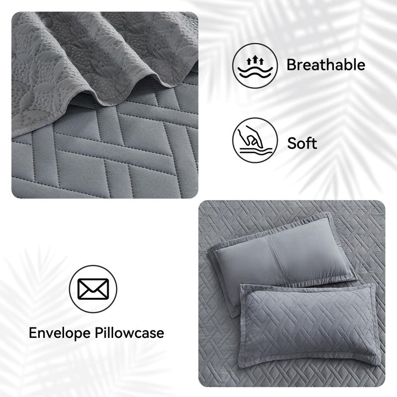 Qucover Oversized Bedspreads 128x120, 3 Piece Soft Microfiber Lightweight Navy Blue California King Quilt Sets, Ultrasonic Geometric Pattern King Size Bedspreads Oversized, with Pillow Shams