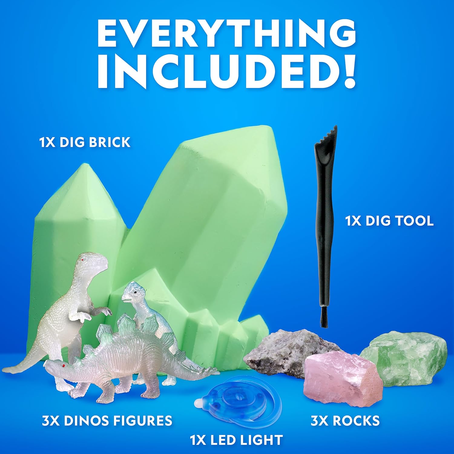 National Geographic Glow In The Dark Dig Kit - Excavate 6 Glowing Rocks & Dinosaurs | STEM Science Fun for Kids