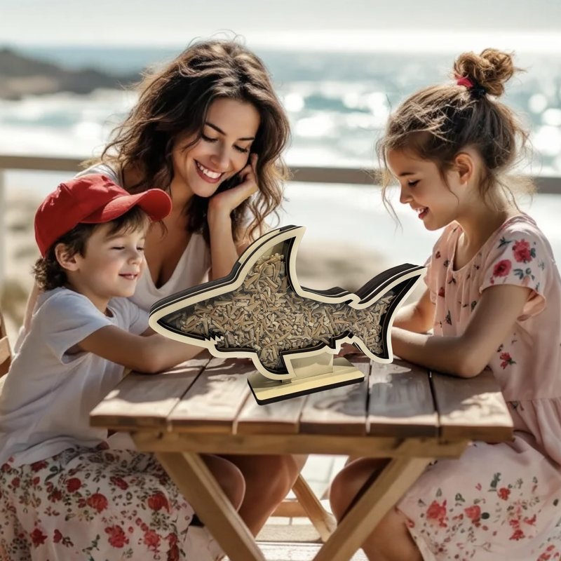 Shark Tooth Display Case XL 14” – Megalodon-Shaped Shark Teeth Holder for Collectors – Wooden Display for Fossilized Shark Teeth – Shark Tooth Holder Coastal Décor by Fossil King