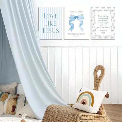 Blue Bow Jesus Wall Art - Inspirational Bible Verse Canvas Print | 12x16 Inch Framed Decor for Dorm Room