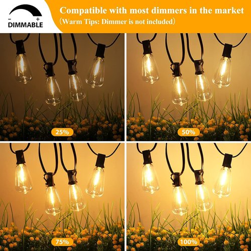 Brightever LED Outdoor String Lights - 100FT Patio Lights with 52 Shatterproof Vintage Bulbs | Waterproof & Dimmable for Garden, Deck, Balcony
