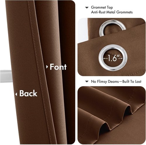MIULEE Blackout Curtains - Thermal Insulated Room Darkening Drapes | 72-Inch Mocha Brown, 2 Panels