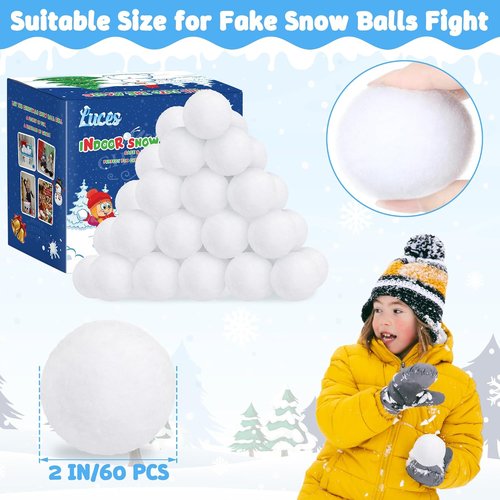 Luces 60 PCS Indoor Snow Balls - Soft Artificial Fake Snowballs for Winter Toss Games & DIY Fun