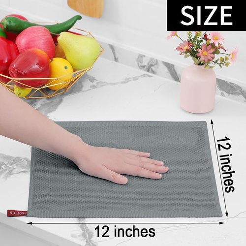 Homaxy Kitchen Dish Cloths - 100% Cotton Waffle Weave, Ultra Soft & Absorbent, 12x12 Inches, 6-Pack | Grey