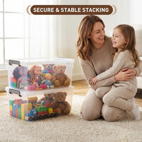 Citylife 33 QT Plastic Storage Bins - 6 Pack with Lids & Secure Latching Buckles | Clear Stackable Containers