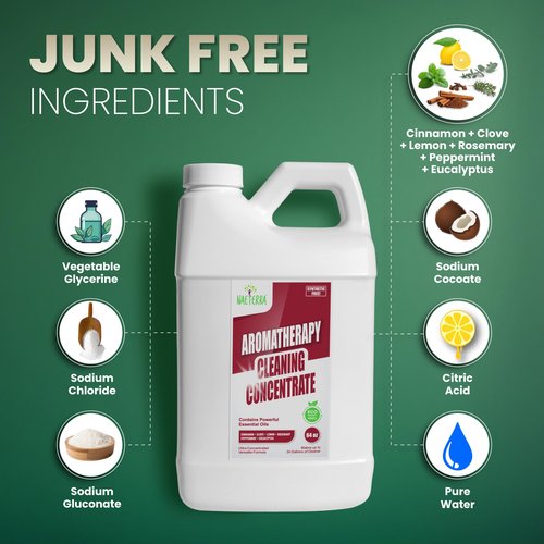 Naeterra Aromatherapy Cleaning Concentrate 64 oz & 10ml Essential Oil - Natural All Purpose Multi Surface Cleaner for Floors, Glass & Granite - Plant Based Pet Safe & Non Toxic - Makes 24 Gallons