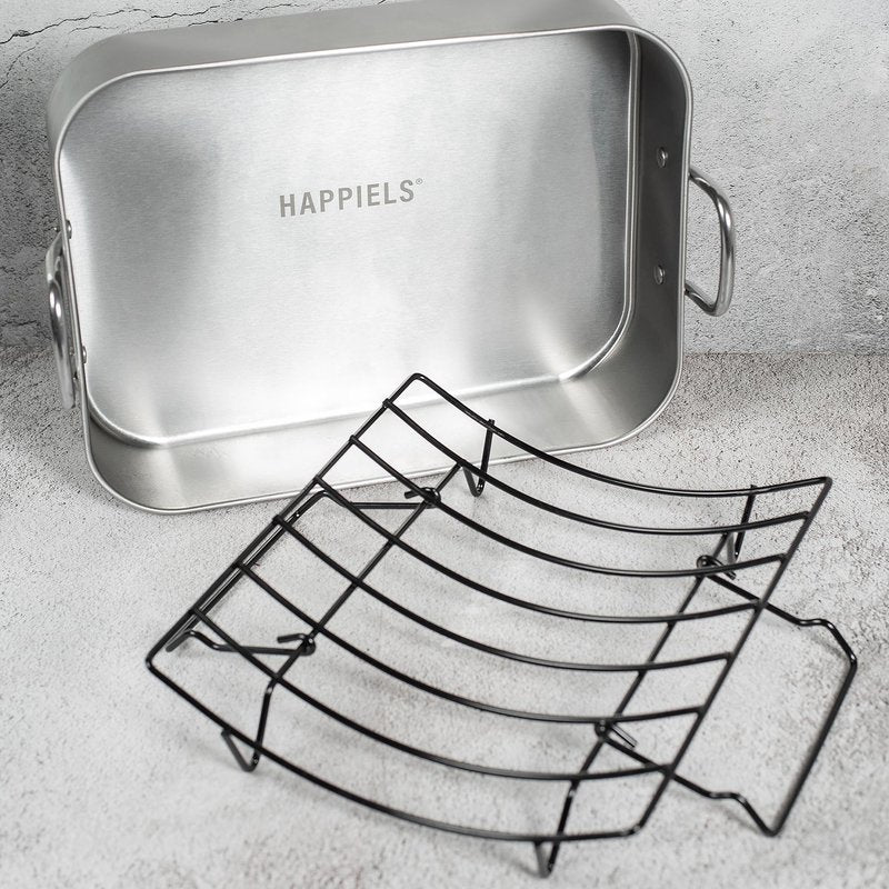 HAPPIELS 17x12.5 inch Roasting Pan with Nonstick Rack, Stainless Steel Turkey Roasting Pan 20-25 lb
