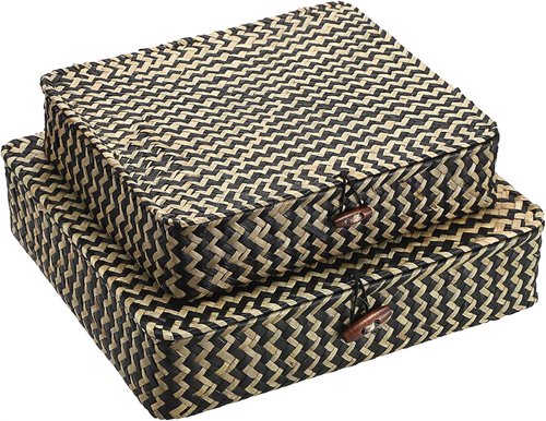 Hipiwe Woven Storage Baskets - Natural Seagrass Bins with Lids | Set of 2 for Stylish Home Decor
