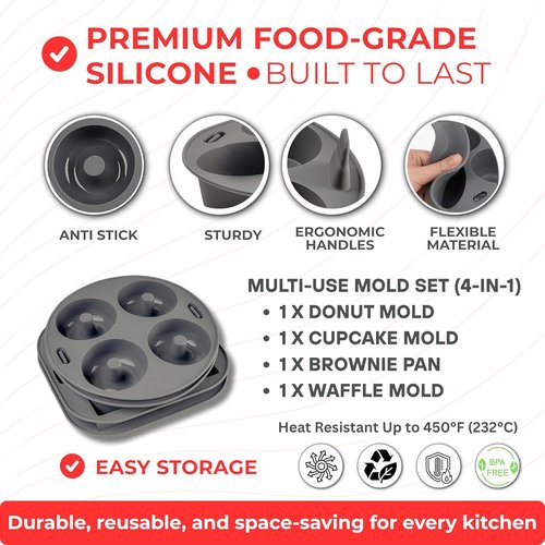 EM Silicone Air Fryer Liners Set - 4-Pc Reusable Baking Molds for Cake, Donut, Waffle & Brownie | Fits 3-5 Qt Air Fryers