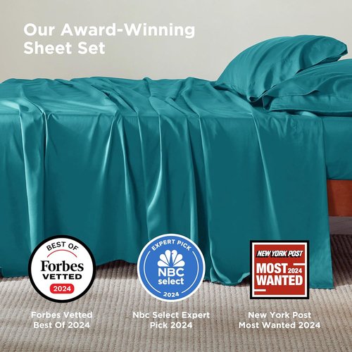 Bedsure King Size Cooling Sheets Set - Breathable Rayon from Bamboo, Soft & Luxurious, Turquoise