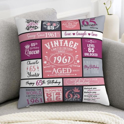 IYUBOFU 65th Birthday Gifts for Women, Best Gifts for 65 Year Old Woman, Happy 65th Birthday Decorations for Women, 65 Year Old/1961 Birthday Gifts for Woman Throw Pillow Covers 18x18 Inches