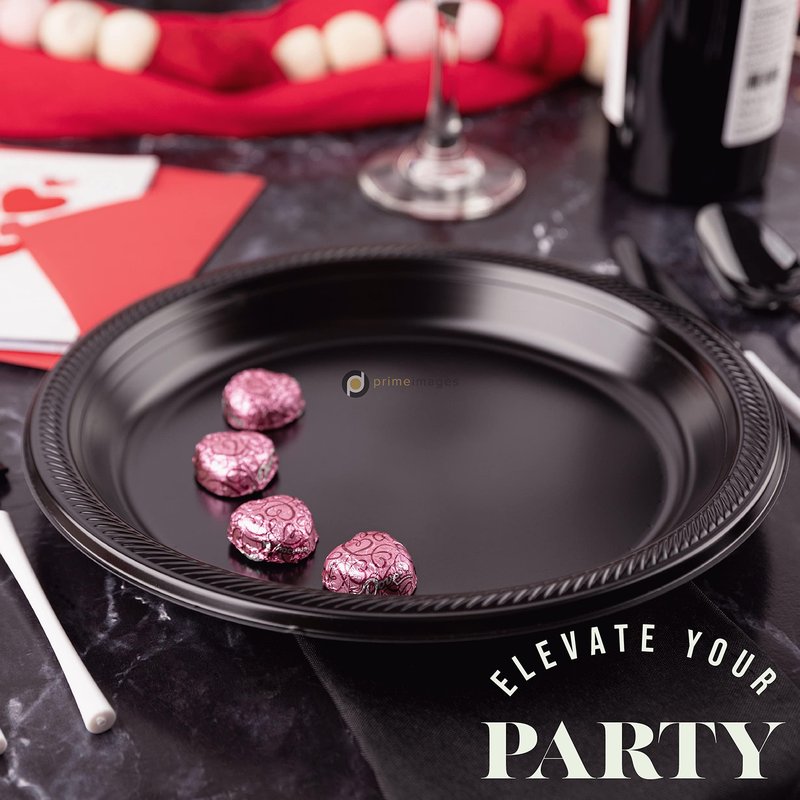 Framo Disposable Black Plastic Plates, Pack of 120-9-Inch Round Plastic Plates Special Events, Party, Dinner, Picnic, or Travel - Bulk Pack Party Supplies