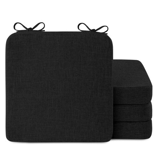 AddGrace Square Chair Cushions for Dining Chairs 4 Pack Non Slip Seat Cushions for Kitchen Chairs Indoor Thick Dining Room Chair Pads with Ties and Removable Cover 16'' x 16'' x 2'' (4, Black)