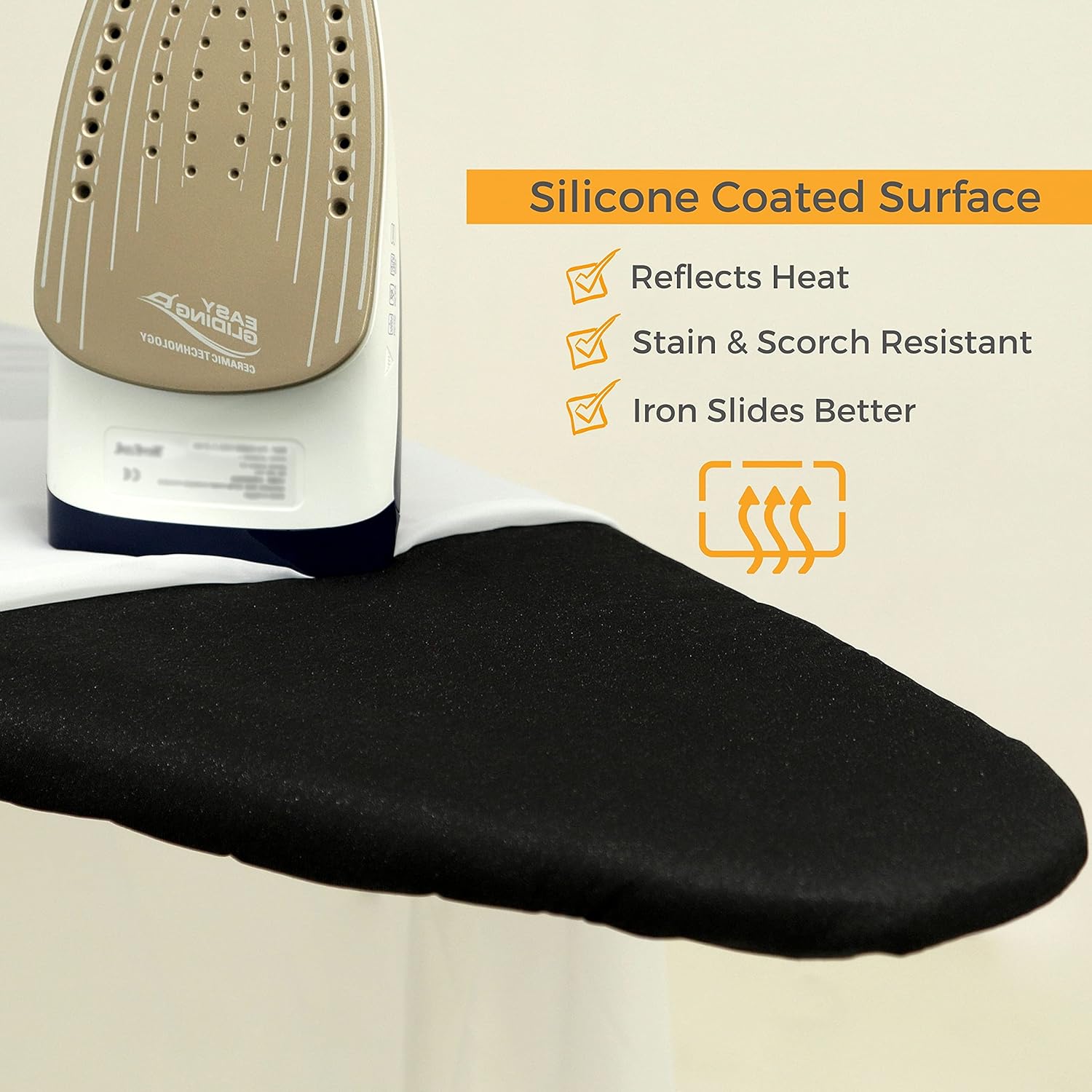 SAVUK Ironing Board Cover - Extra Thick, Heat Reflective Cotton Pad | 18'' x 49'' Adjustable Fit, Black