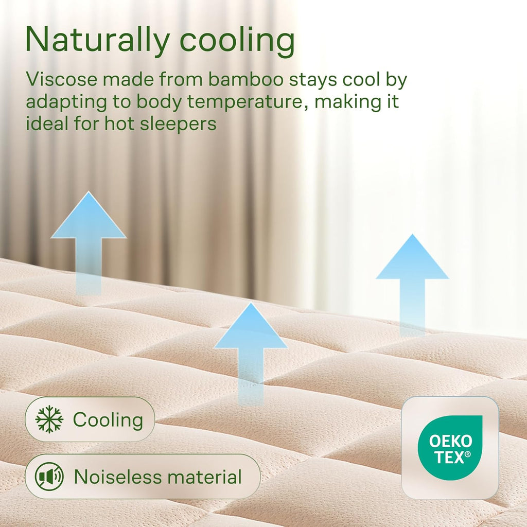 Skiennix Ultra Soft Twin Size Mattress Topper - Bamboo Viscose Pillow Top for Full Body Support - Naturally Cooling, Beige
