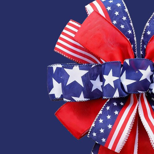 Large 4th of July Tree Topper Bow - Pre-Tied Patriotic Ribbon 52x13 Inch for Wreaths & Decor | Red, Blue, White