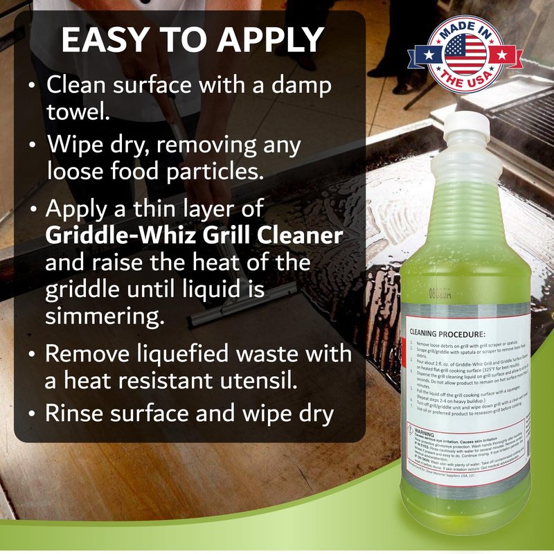 Griddle-Whiz Flat Top Grill Cleaning Kit - 4-Pack Griddle Cleaner w/ Scraper Tool & Pumice Stone for Tough Grease, Food Residue & Buildup on Griddles & Flat Top Grills - by FryOilSaver (32oz Bottles)