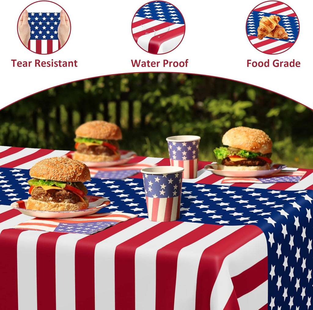 4th of July Tablecloths by [Brand Name] - 108" x 54" Rectangle Plastic in Red, White & Blue | Patriotic Party Decor