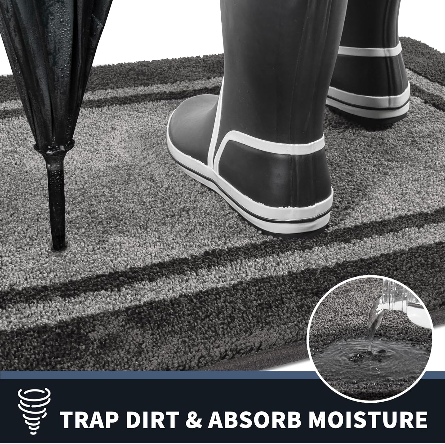 PURRUGS Dirt Trapping Door Mat - Non-Slip, Machine Washable, Super Absorbent | 20" x 32", Light Grey & Dark Grey