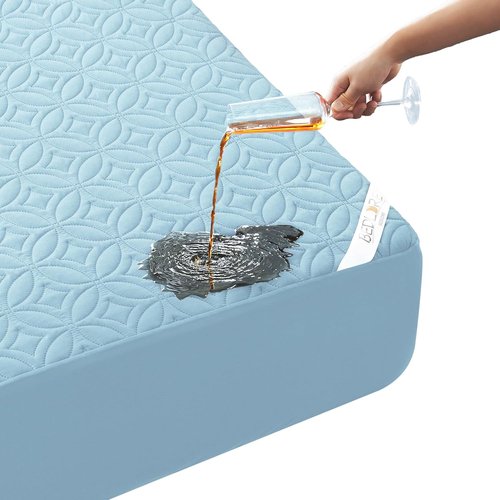 BEDLORE Waterproof Mattress Protector - Soft Queen Size Pad with Deep Pocket for 6"-18" Depth | Sky Blue