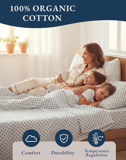 LANE LINEN 100% Organic Cotton Full Sheets Set - Soft, Comfy, Eco-Friendly Percale Bedding | Polka Dot Design