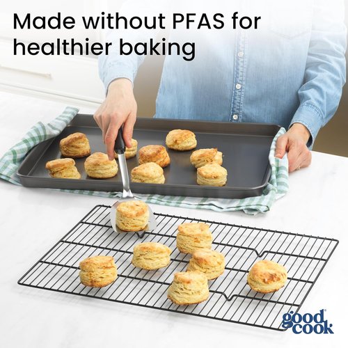 GoodCook Nonstick XL Cookie Sheet Set - 2 Everyday Baking Sheets with Cooling Grid | Gray