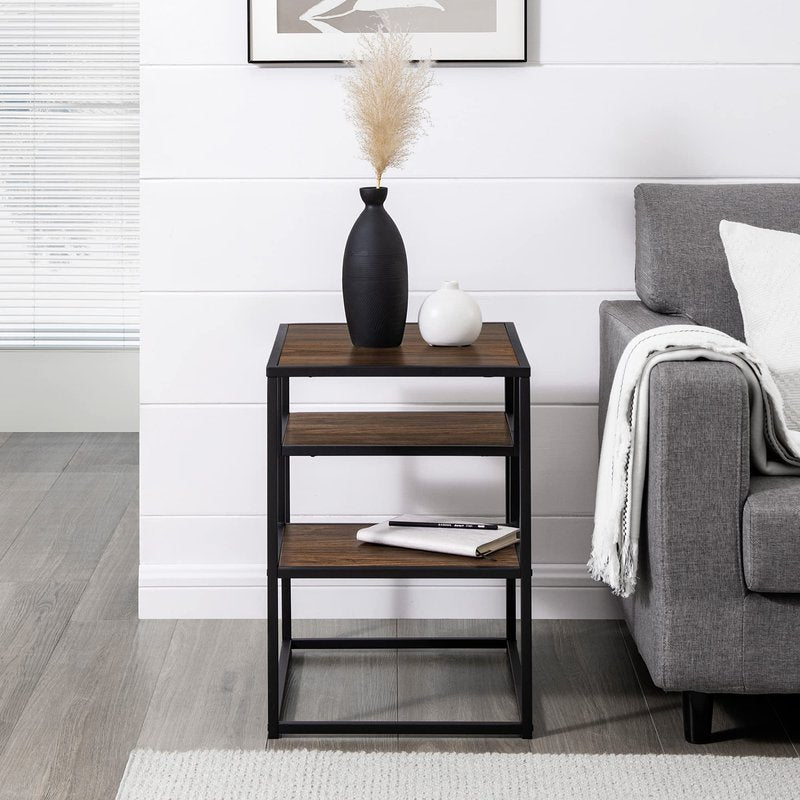 Walker Edison Finley Contemporary Floating Shelf Side Table 16 Inch Dark Walnut