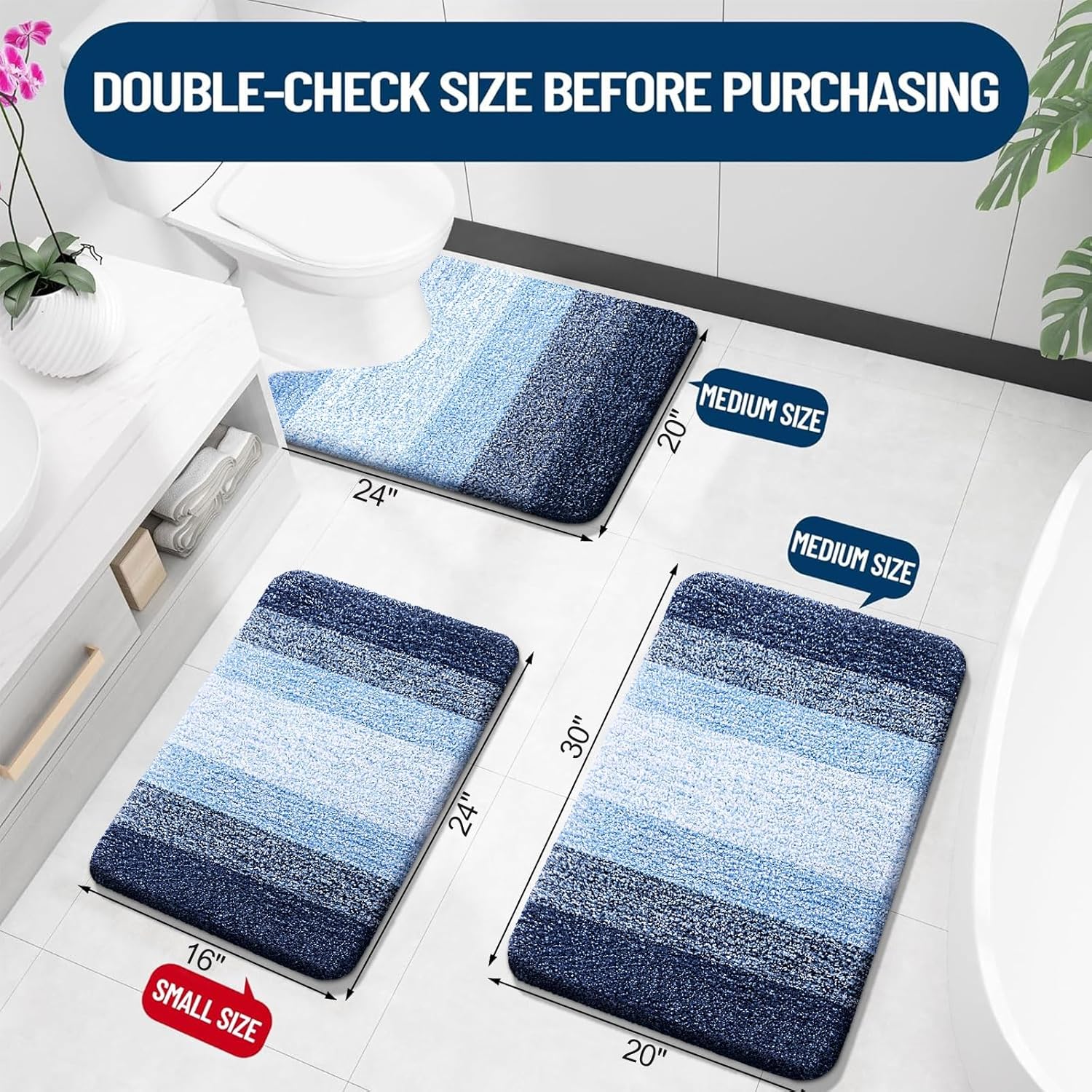 OLANLY Bathroom Runner Rug - Extra Soft Microfiber Mat | Quick-Dry, Washable, 70x24 Inches, Navy