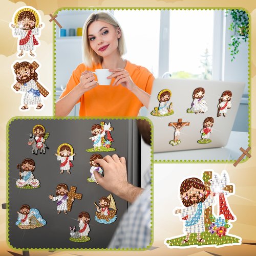 Motipuns 30 Pcs Magnetic Diamond Art Magnet Bulk Diamond Painting Kits Adult DIY Art Fridge Refrigerator Magnet for Beginners Gifts(Christmas Tree,Green)