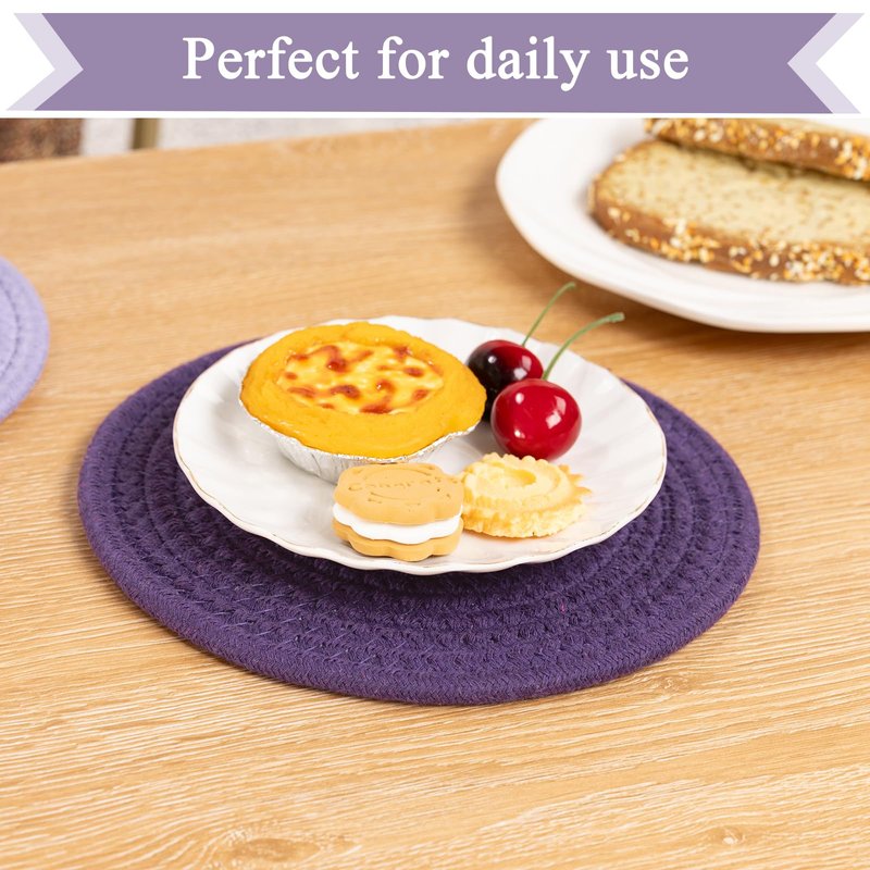 SHACOS 8 Inches Trivets for Hot Dishes, 4 Pieces Cotton Trivets Mats for Kitchen, Hot Pads for Countertops and Table, Heat-Resistant Pot Holders for Hot Pots and Pans(Purple, 4pcs)