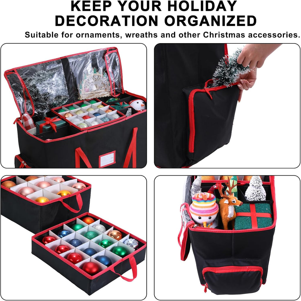 Skiennix Large 2-in-1 Christmas Ornament Storage Box - High Capacity & Easy Organization (Black)