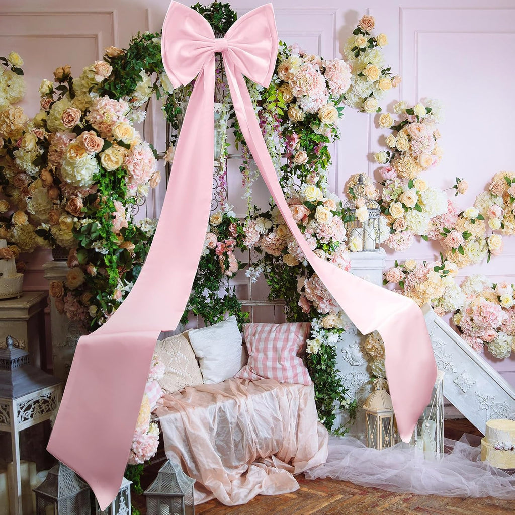 Wavwavw Giant Pink Bow Decor - Oversized 75x18 Inch Ribbon Tie for Baby Shower & Party Backdrop