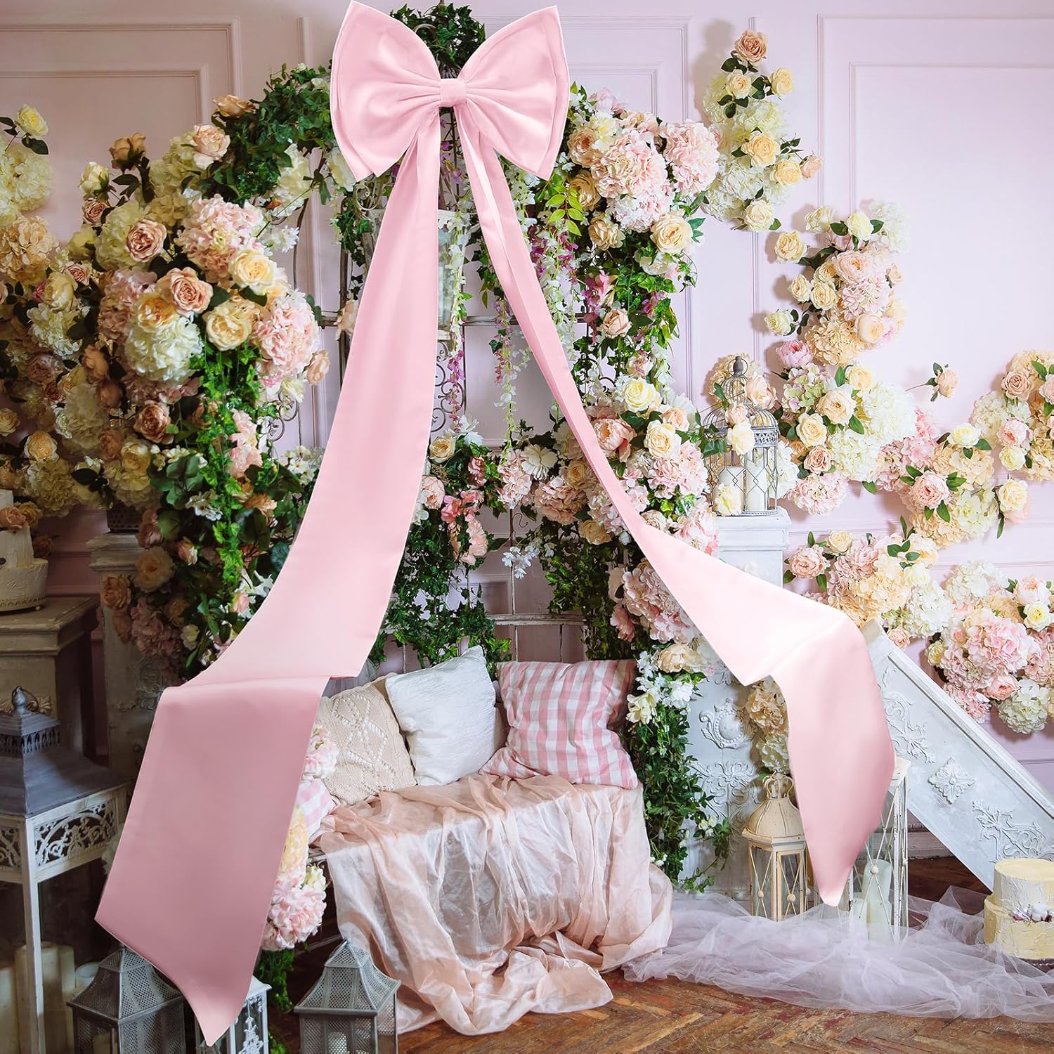 Wavwavw Giant Pink Bow Decor - Oversized 75x18 Inch Ribbon Tie for Baby Shower & Party Backdrop