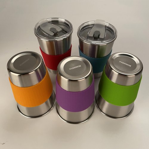 Rommeka Stainless Steel Cups for Kids, 16oz Reusable Drinking Cups Spill Proof Water Tumbler for Kids and Adults, Dishwasher Safe, 5 Pack