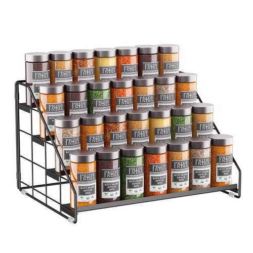 GIGIFTREE Spice Rack Organizer for Cabinet, 4 Tiered Spice Rack Organizer, Tiered Adjustable Spice Shelf for Kitchen Countertop Organization, Bright Black