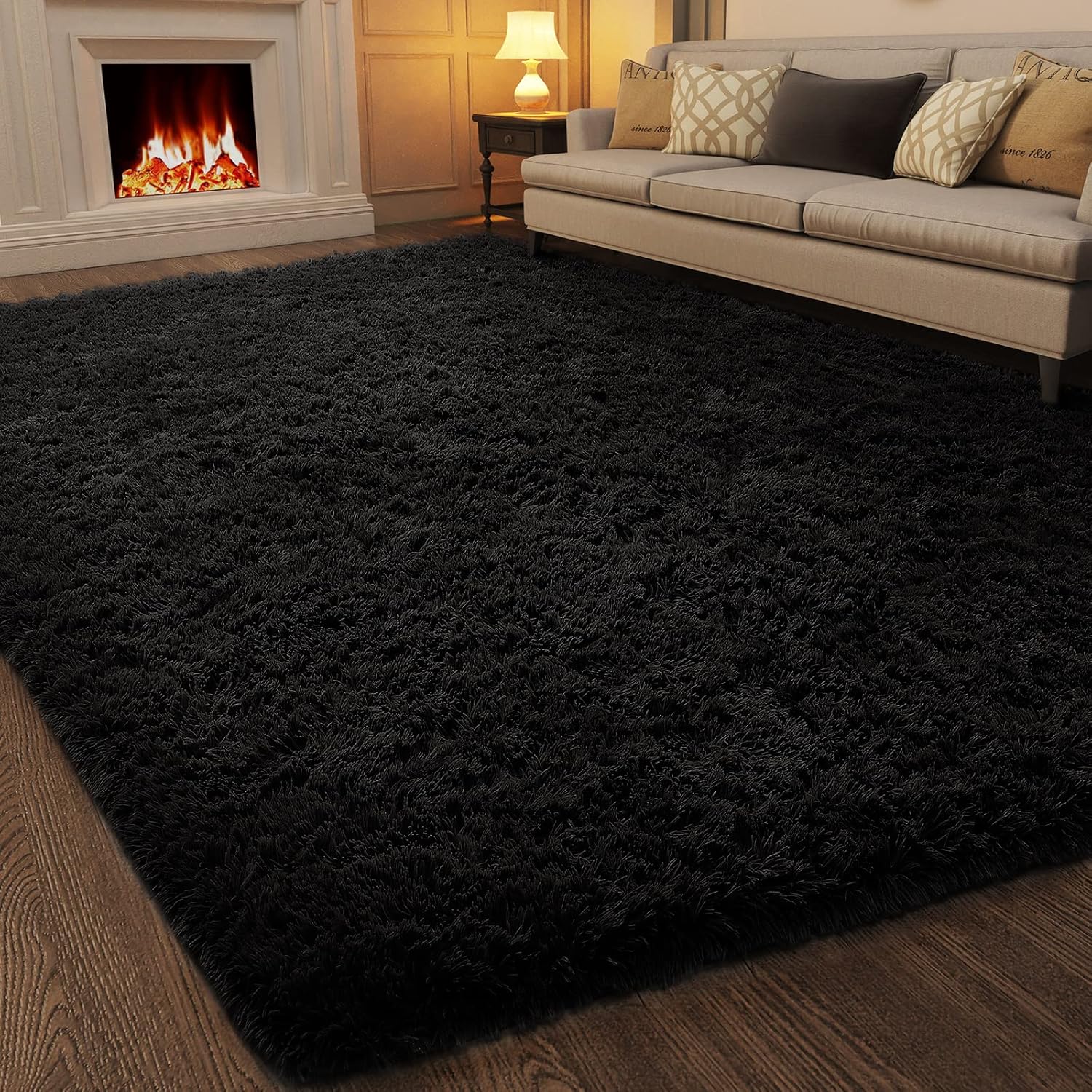 Ophanie 7x10 Black Area Rug - Soft Shag Carpet for Living Room & Nursery Decor | Thick & Fluffy Design