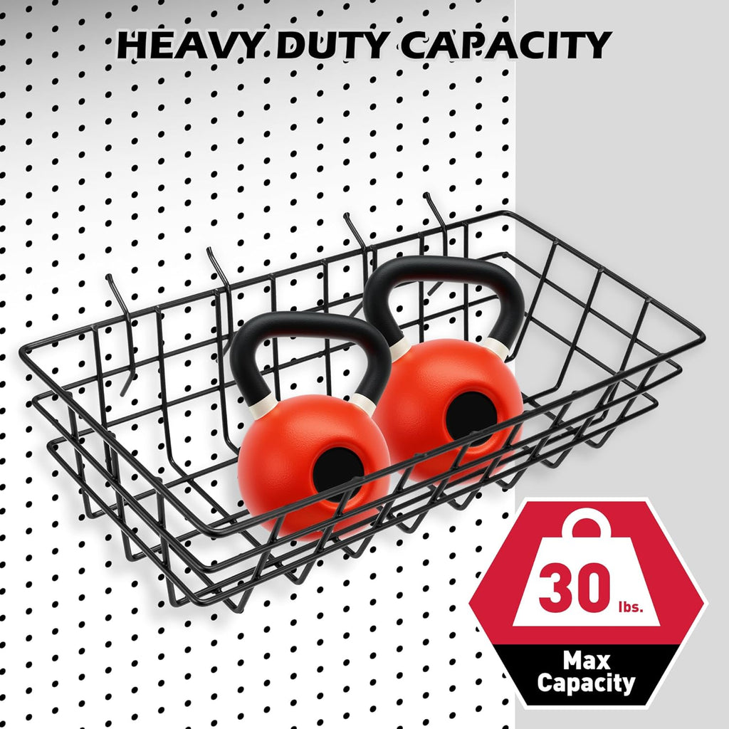 Premium Black Metal Wire Baskets by Pegboard - Heavy-Duty 5-Piece Organizer Set for Garage & Craft Room