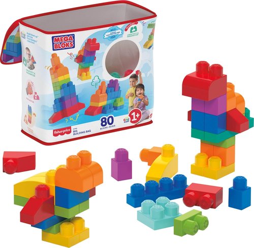Mega Bloks First Builders Toddler Blocks Set - 80-Piece Building Bag with Storage - Blue, Ages 1+