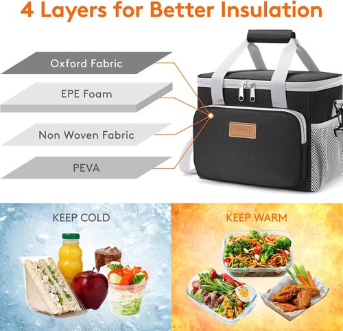 Lifewit Insulated Lunch Bag - Soft Cooler Tote for Adults | Gray & Black, 12-Can Capacity (9L)