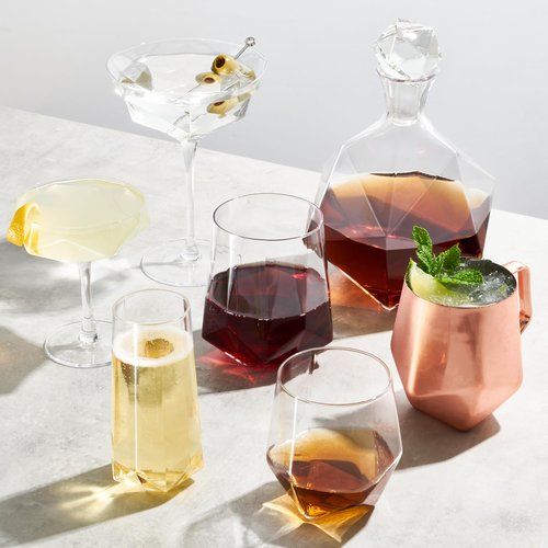 Viski Faceted Coupe Glasses set of 2, Champagne, Martini, Wine, Crystal Cocktail Glasses for Bar, Drinking Glass Set of 2, 7oz