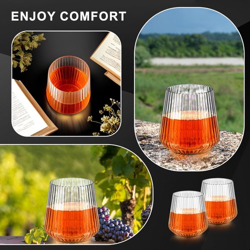 Denylo pro 50 Pcs 14 OZ Plastic Ribbed Wine Glasses Disposable Clear Wine Glasses Recyclable Shatterproof Reusable Plastic Cups for Party Home Bars Wedding Tasting Favors